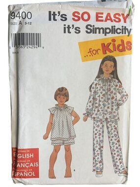 Simplicity Girls Sleepwear Sewing Pattern Size 3 4 5 6 7 8 9 10 11 12 9400 Uncut